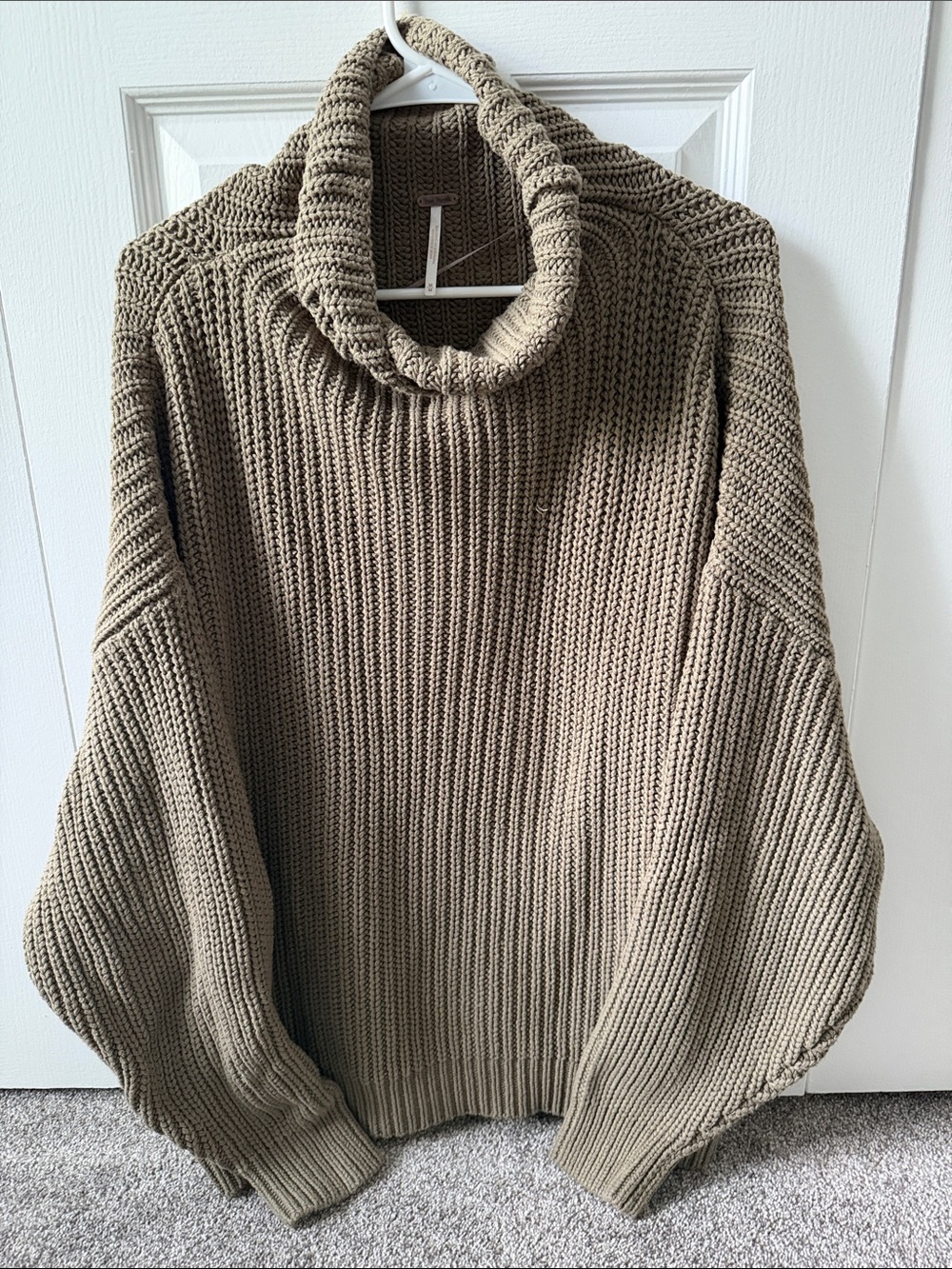 Free People Taupe Olive Chunky Cowl Neck Sweater